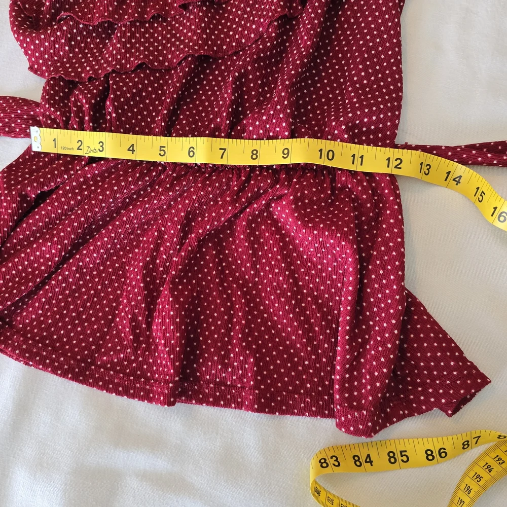 Anthropologie Maeve Rita One Shoulder Ruffle Top Red Polka Dot Tie Waist Small - Picture 8 of 14